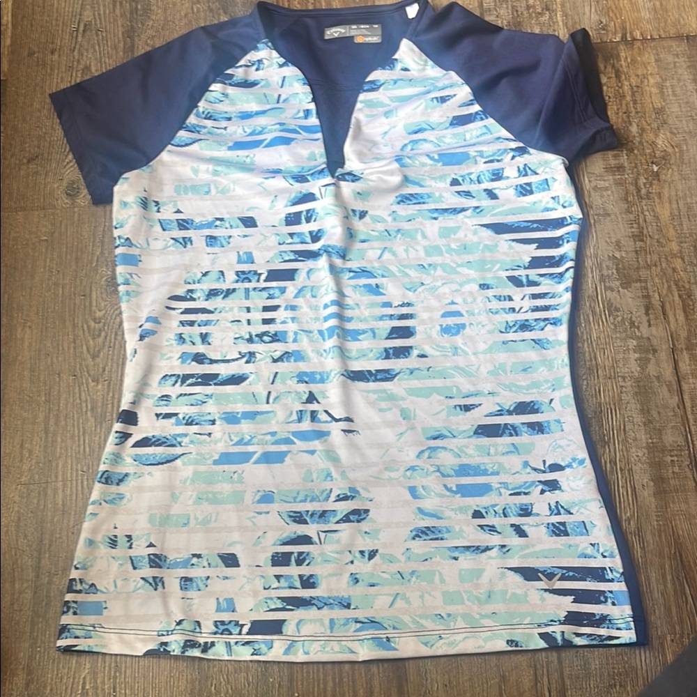 Blue and White Patterned Athletic Top